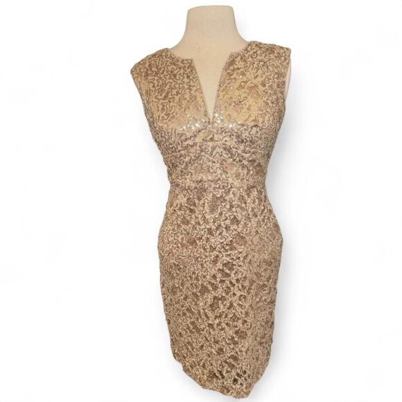 BCBGMAXAZRIA Kaya Dress Gold Sequin Cutout Back Cocktail Party Dress Size 4 NWT - Picture 1 of 8